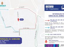Linhas de ônibus terão itinerários alterados pela Prefeitura de Manaus para obras de drenagem na avenida Samaúma